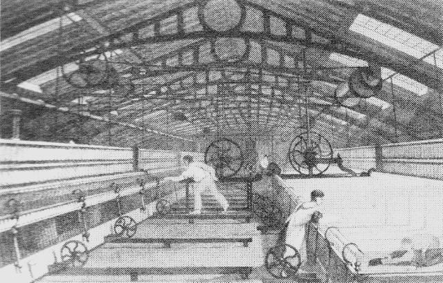 ミュール紡績機を備えた紡績工場