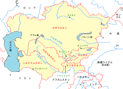 中央アジア5ヵ国地図